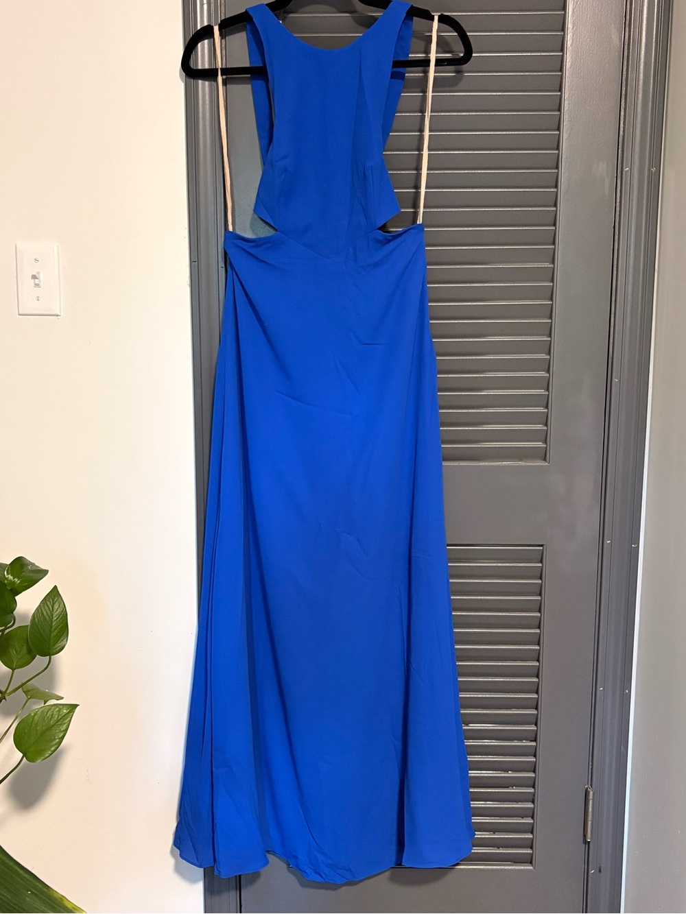 Fame and Partners Cobalt Blue Backless Evening Gown